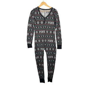 Victoria's Secret PINK fair Isle Thermal Jane Romper‎ PJ Y2K 90s lounge sz M